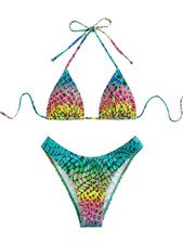 NWT WOMEN'S size M TURQUOISE EXOTIC PRINT ADJUSTABLE TRIANGLE BIKINI