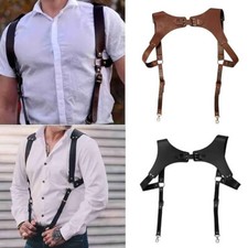 Faux Leather Suspenders Braces Shoulder Strap Belt Adjustable Harness for Men