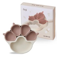 MEOW Taupe Brown Divided Silicone Baby Toddler Suction Plates Non-S... Fast Ship