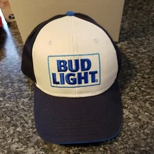 Bud Light Beer Baseball Trucker Hat Cap Blue White One Size Snap Back Adjustable