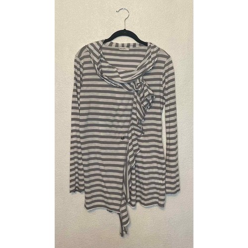 allen allen gray and white striped cardigan S