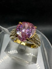 Gold pink sapphire ring pear cut cubic zirconia