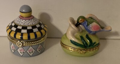 2 Miniature Decorative Porcelein Trinket Jewelry Keepsake Box Containers