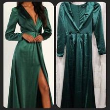 LULUS Endearing Elegance Emerald Green Satin Long Sleeve Maxi Dress Size SMALL