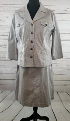 Christopher & Banks White/Blue Pinstripes Suit Skirt/ Jacket Women's Large, 10