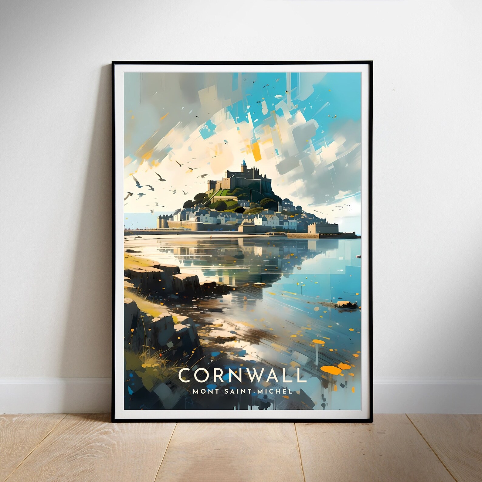 Cornwall Travel Poster England Wall Art Mont Saintmichel Instant Hanging Decor