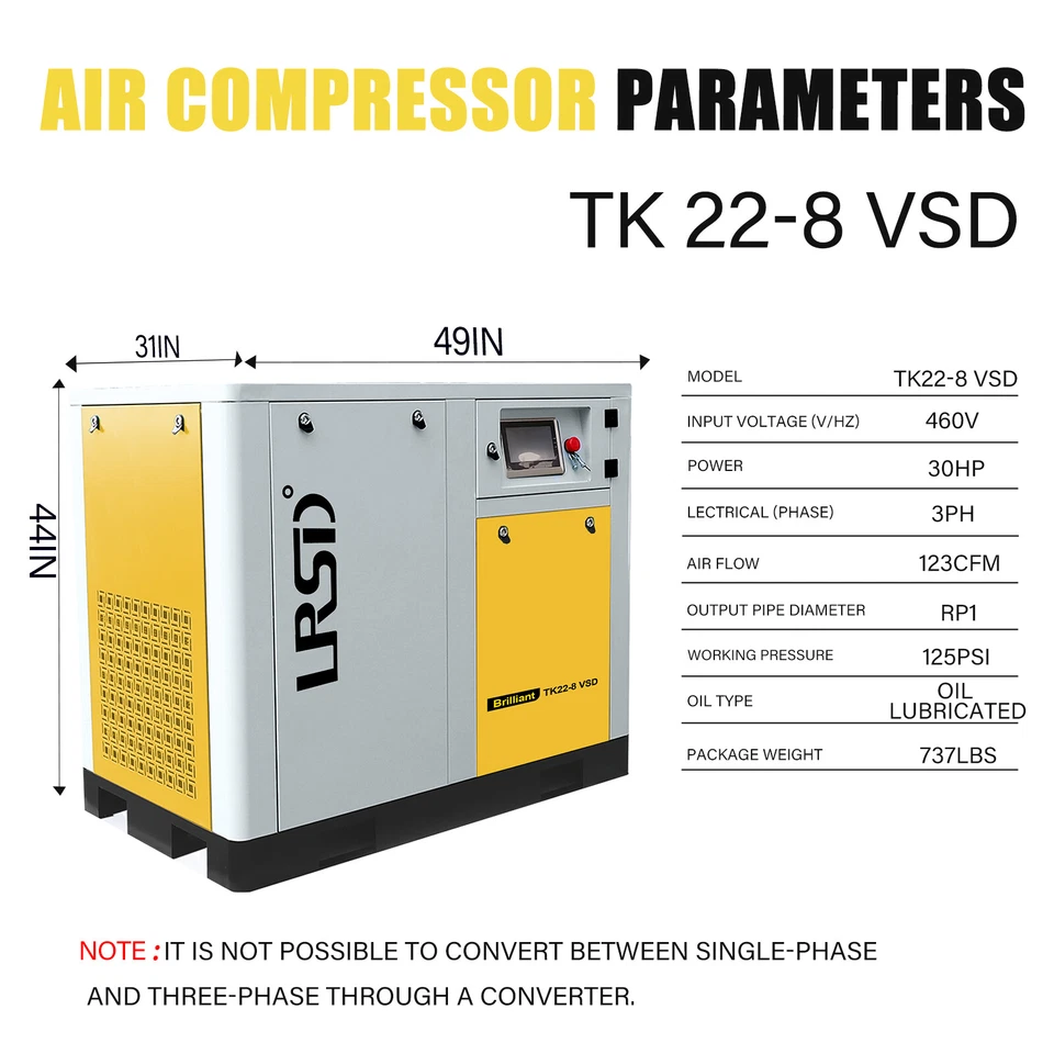 Compresor de aire de tornillo rotativo trifásico 460V 123CFM 30HP/22KW 125PSI para industrial Foto 2 de 4