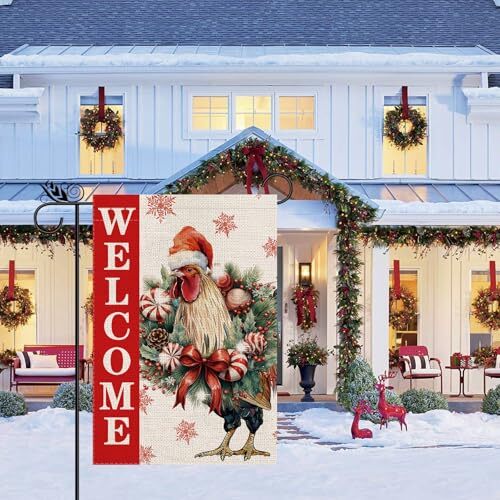 Christmas Garden Flag Welcome Xmas Chicken Winter Holiday Cmas Chicken - Picture 5 of 6