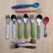 Mixed Lot 11 Piece Baby Toddler Eating Utensils Metal/Plastic Spoons And Forks