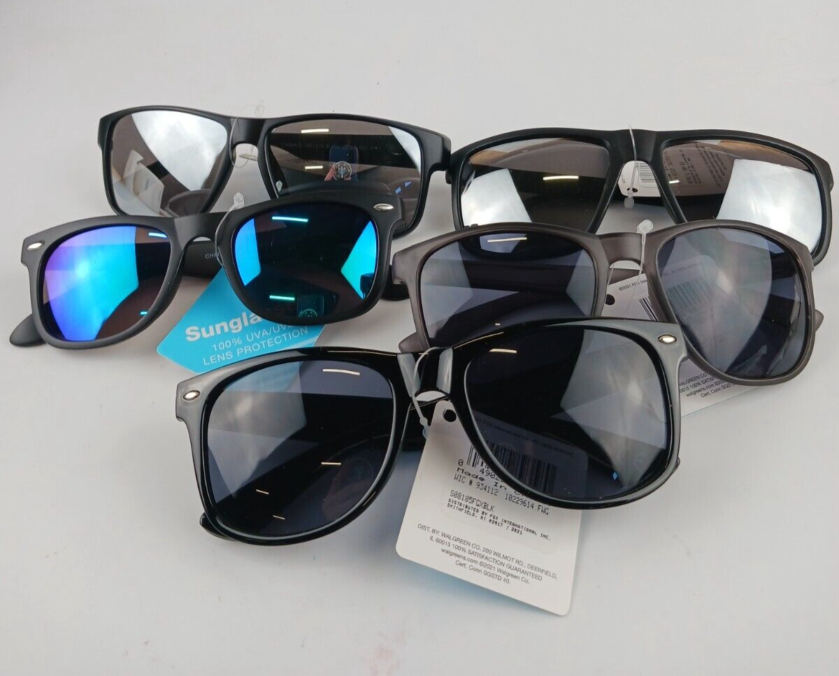 5 PACK FGX SUNGLASSES MIXED LOT 3 MIRRORED, BLACK AND GREY 100