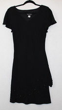 Vtg S.L. Fashions Sz 12 Black Beaded Tiered Cocktail Dress Gown w/ Shoulder Pads