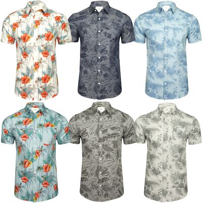 Xact Herren Baumwoll-Hawaii-Blumen-Kurzarmhemd