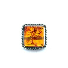 Sterling Silver Baltic Amber Ring Size 8 1/2 x 5/8 Inch