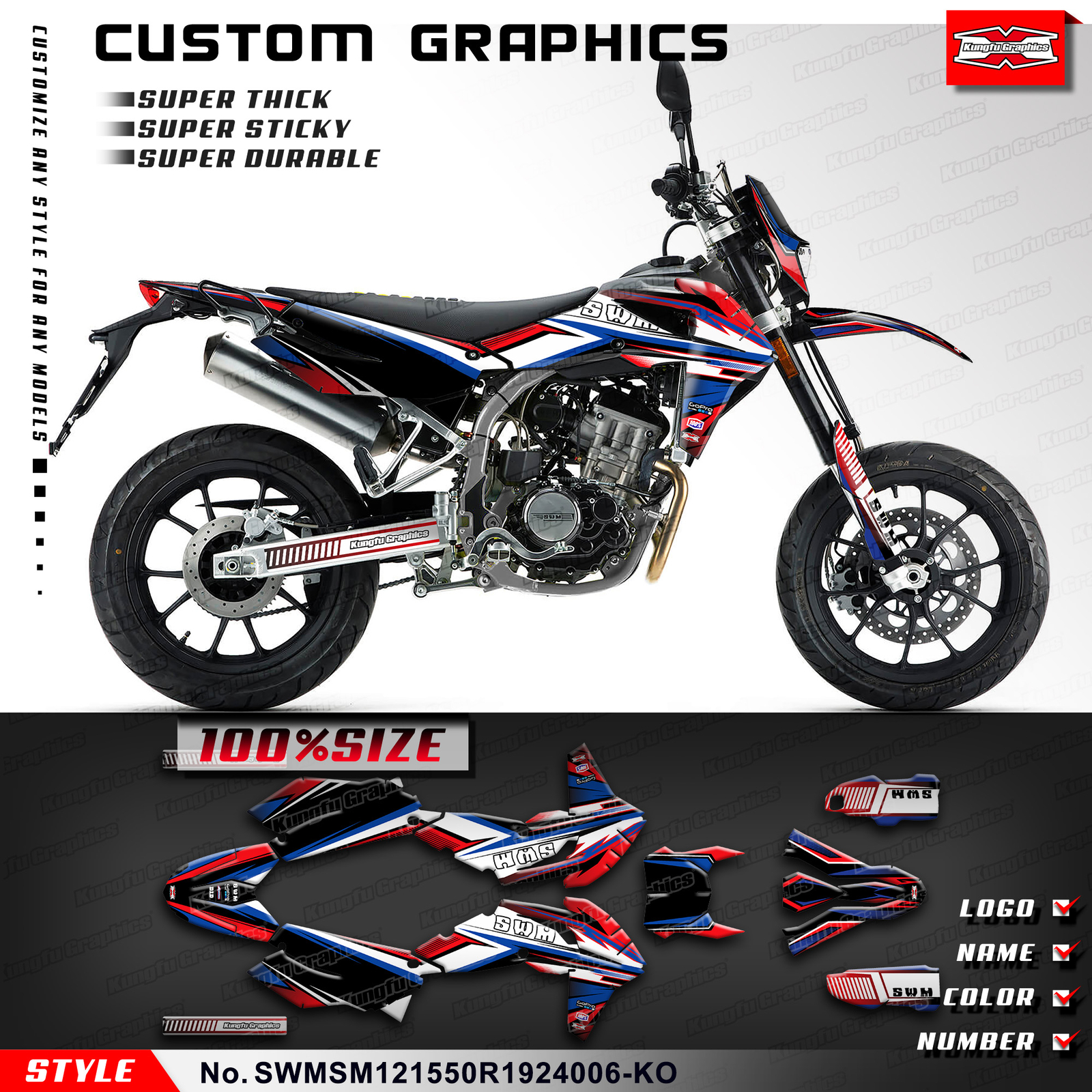 Racing Graphics Vinyl Decal for SWM SM500R SM125R SM150R SW150GY (CN ...