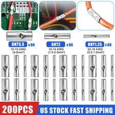 200PCS Copper Bare Wire Splice Terminals Uninsulated Ferrules Crimp Connectors