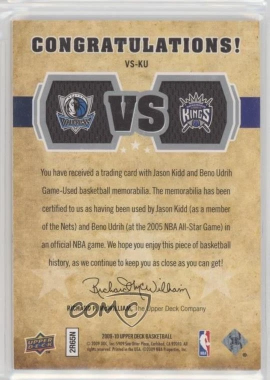 2009-10 Upper Deck VS Dual Materials /600 Jason Kidd Beno Udrih #VS-KU HOF - Image 2 of 2