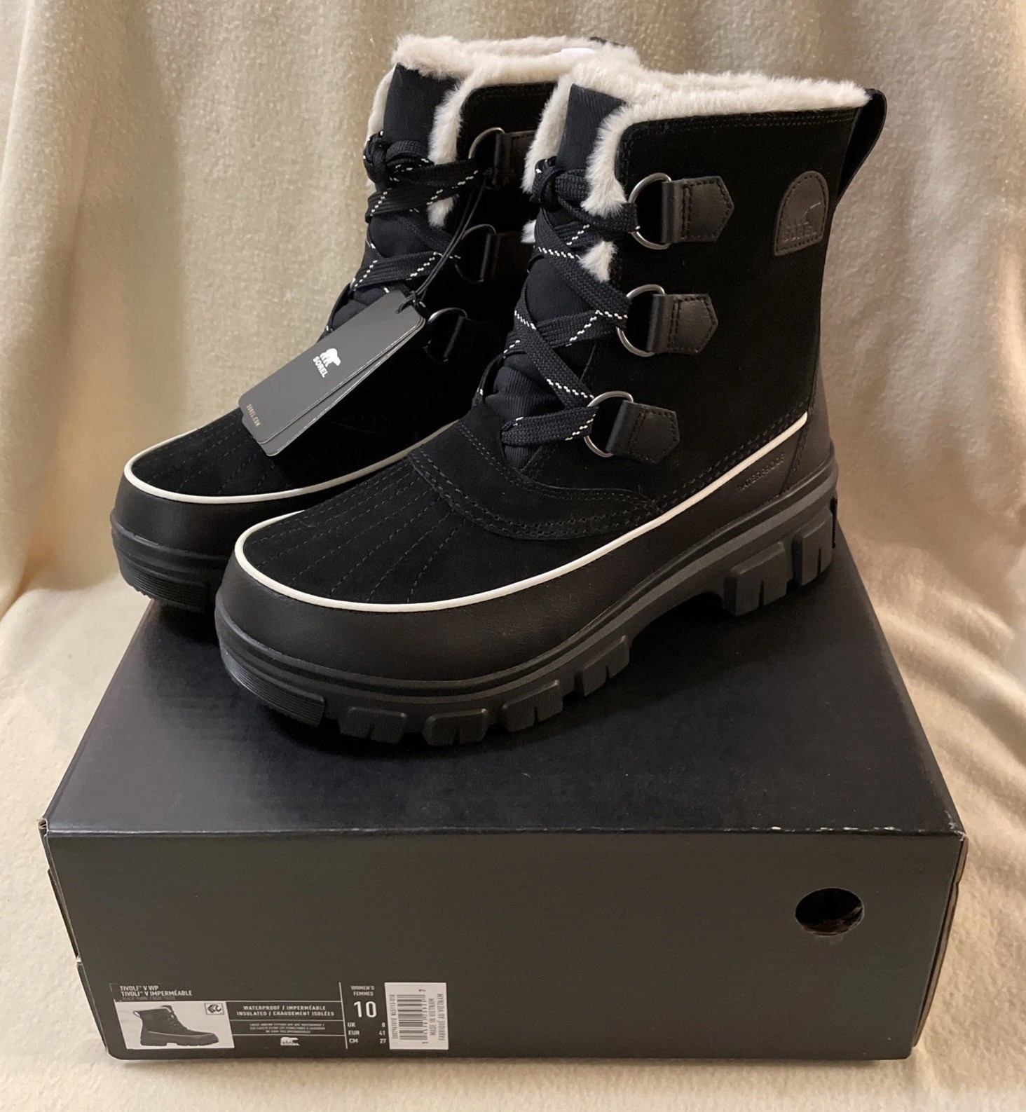 NEW Sorel Women's Tivoli V Waterproof Winter Sued-ish Boot Black Women's Size 10