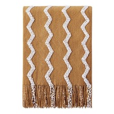 Dark Gold Fluffy Chenille Knitted Fringe Throw Blanket Sofa 50x60 Inch