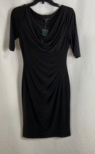 Lauren Ralph Lauren Women's Black Cowl Neck Ruched Sheath Dress NWT Size 4