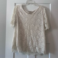 Banana Republic Ivory Lace Blouse XL Fully Lined Short Sleeve Floral Top