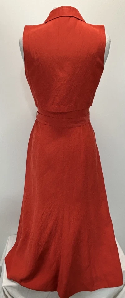 Maxi Vestido Camisa De Colección Dana Buchman 100% Seda Talla 4 Naranja Botón Frontal Forrado Cinturón Foto 3 de 4