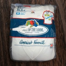 VTG 90s Fruit of The Loom V-Neck White Cotton T-Shirt 3 Pack New - XL 46-48 