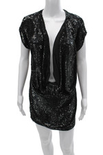 Ashish Womens Black V-Neck Blouson Mini Dress Pullover Size XS