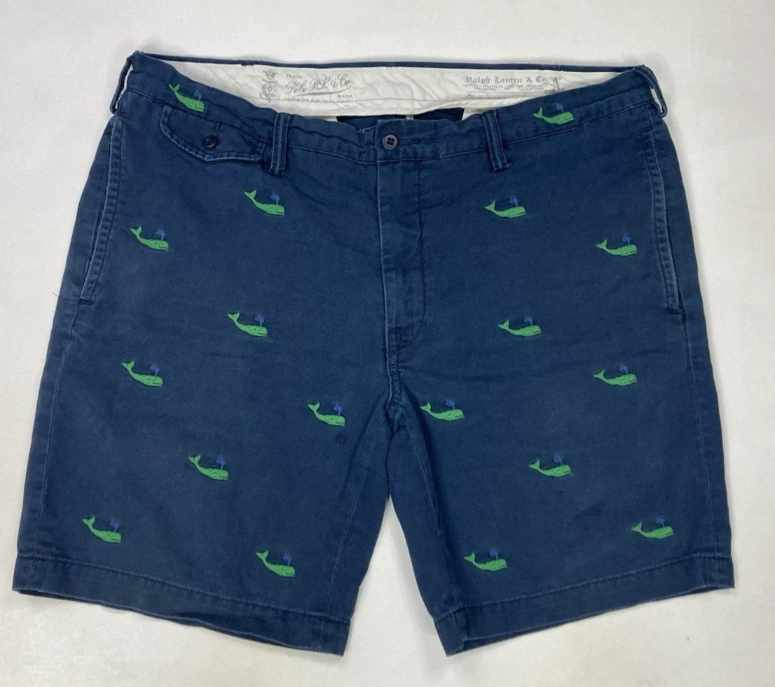 Polo Ralph Lauren Chino Shorts Men Size 36 Blue Embroidered Whale Logo