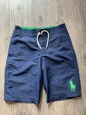 Polo Ralph Lauren Boys Blue w Green Big Pony Lined Swim Board Trunks M 10-12