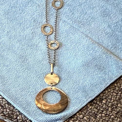 Silver Cable Chain Necklace Round Disc Hoop Charm Pendant Lobster Closure