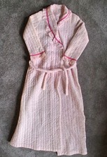Vintage Handmade Pink Quilted Nightgown Robe Belted Striped Cozy  Unique VGC