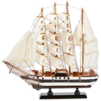 Authentic 13'' Wooden Ship Model with Natural Finish - Perfect for Collectors