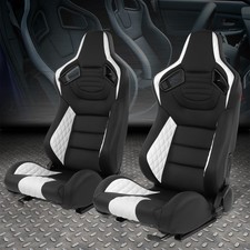 Pair Universal Blackwhite Vinyl Adjustable Reclinable Racing Seats W Sliders Pair Universal Blackwhite Vinyl Adjustable Reclinable Racing Seats W Sliders