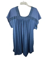 NWT Davi & Dani Shift Dress Size Large Crochet Square Neck Waffle Knit Pockets