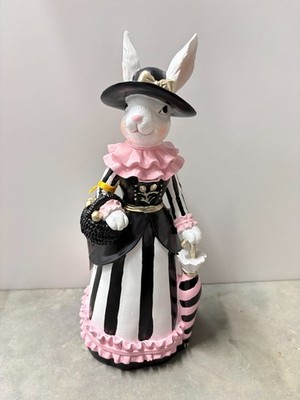 Elegant Victorian Pink,Black, White Stripe Bunny Rabbit 12'' EASTER Decor NEW!