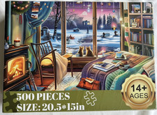 Cats looking out window Winter Scene 500-Piece Jigsaw Puzzle BRAND NEW SEALED A8