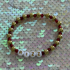 Beaded Bracelet RIZZ Gold Red White Round Pla...