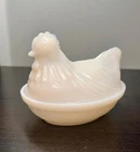 Vintage Hazel Atlas Milk Glass Hen On Nest Trinket Dish