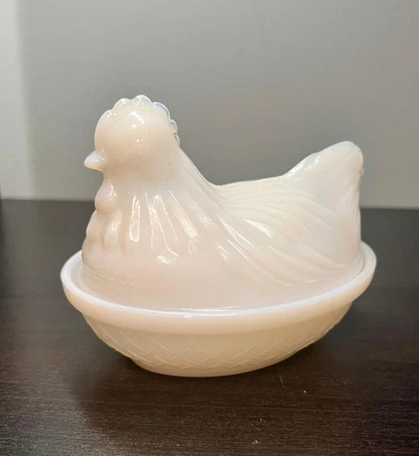 Vintage Hazel Atlas Milk Glass Hen On Nest Trinket Dish