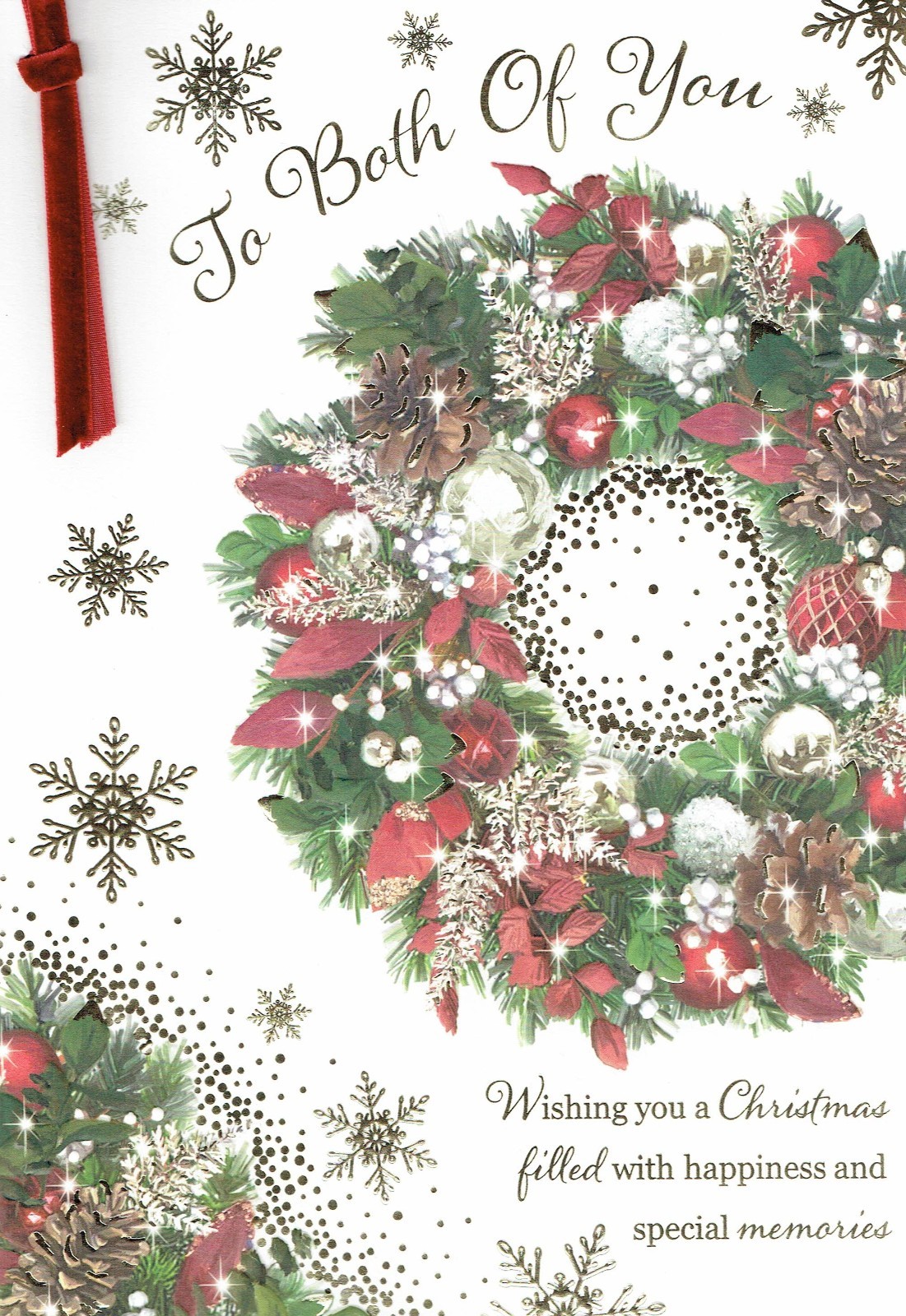 TO BOTH OF YOU - Quality Large CHRISTMAS CARD -  Traditional Wreath Design