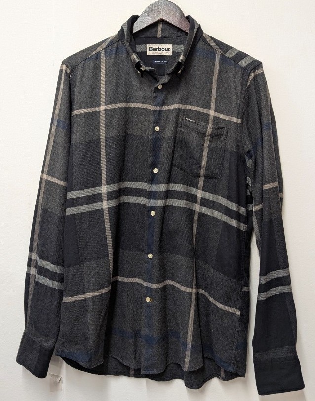 BARBOUR Tailored Fit Plaid Check Long Sleeve Cotton Shirt Grey Blue M ...