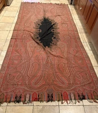 Antique Kashmir Paisley Shawl Textile Piano Table Cover Huge Jacquard 19th C