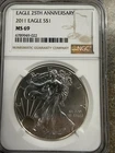 2011 American Silver Eagle NGC MS 69 25TH ANNIVERSARY