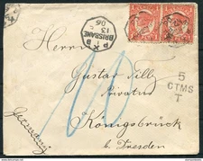 1906 Queensland Brisbane Postage Due, Taxe cover - Königsbrück Dresden Germany
