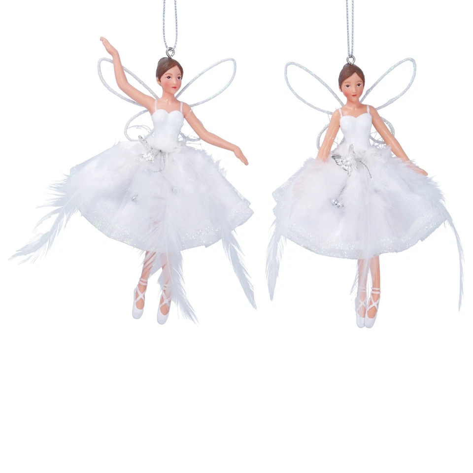 White Fairy Christmas Tree Decoration Gisela Graham Swan Lake Dancing Ballerina