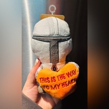 Star Wars Gray and Orange Plush Mandalorian with Orange Heart dog toy