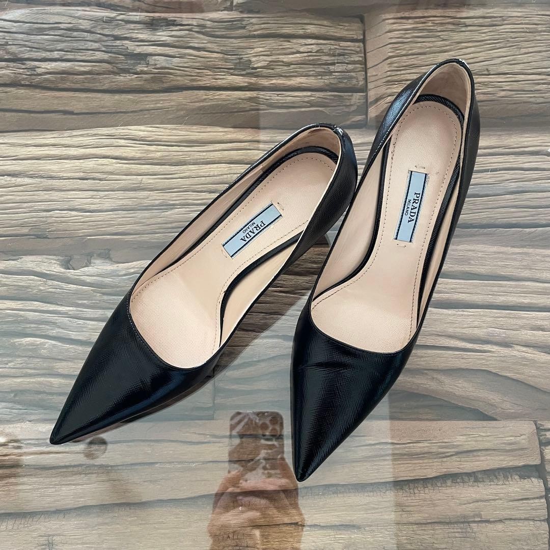 PRADA Shoes Pumps Heel EU 36.0 US 6.0 Leather Black Used Authentic From Japan thumbnail 2