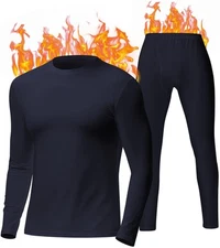 Mens Thermal Underwear Set,Soft & Warm Long Johns Thermal Layer Top ,Navy Small