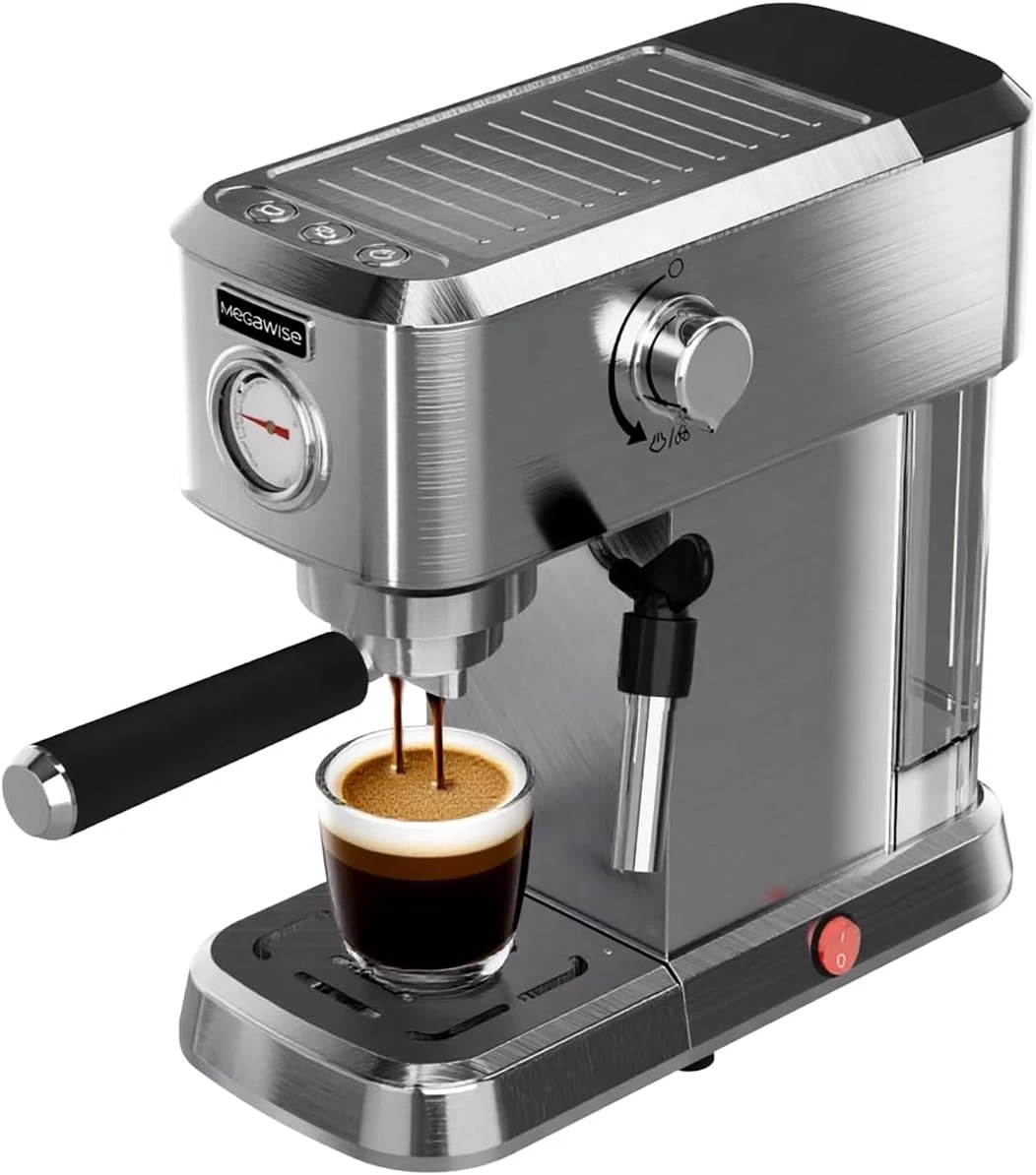 Compact 20 Bar Espresso Machine with Milk Frother - Stainless Steel Silver