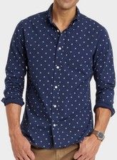 Men's Long Sleeve Collared Button Slim Fit Shirt Goodfellow  Co NAVY w print